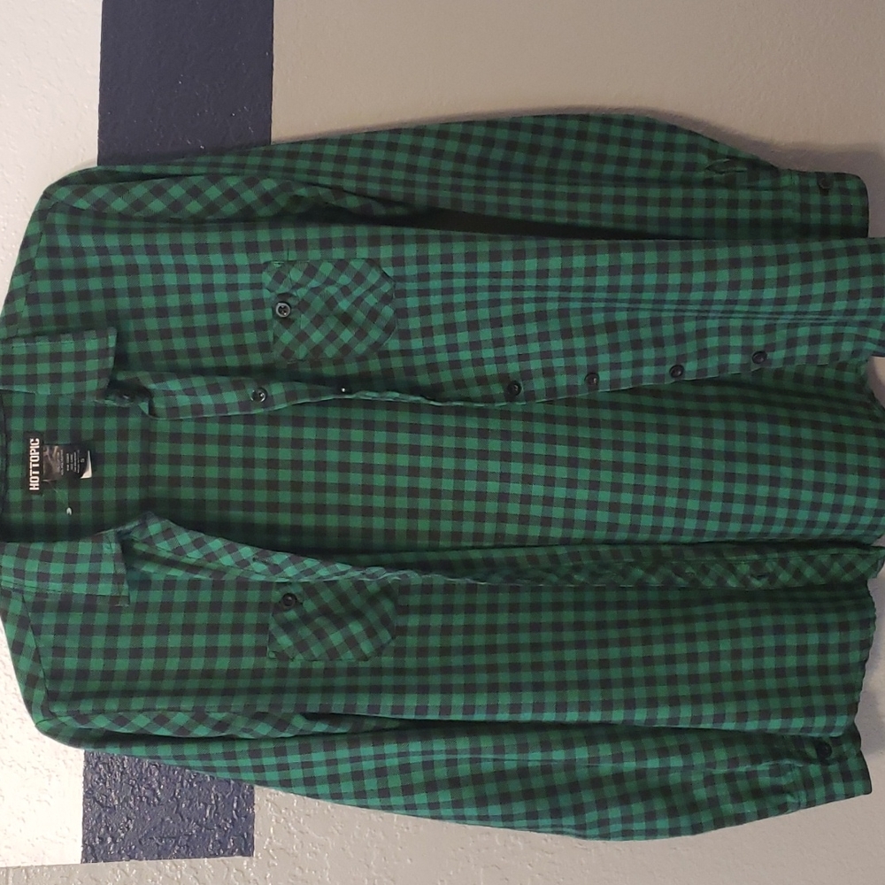 Hot Topic Green Gingham Flannel